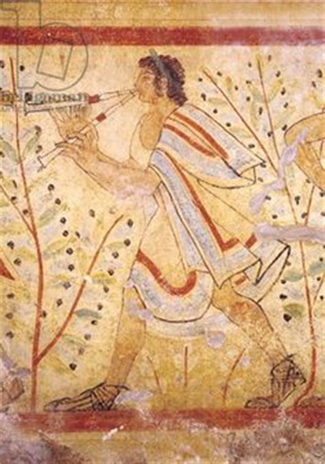 Musician playing the Pipes, from the Tomb of the Leopard, c.490 BC ...