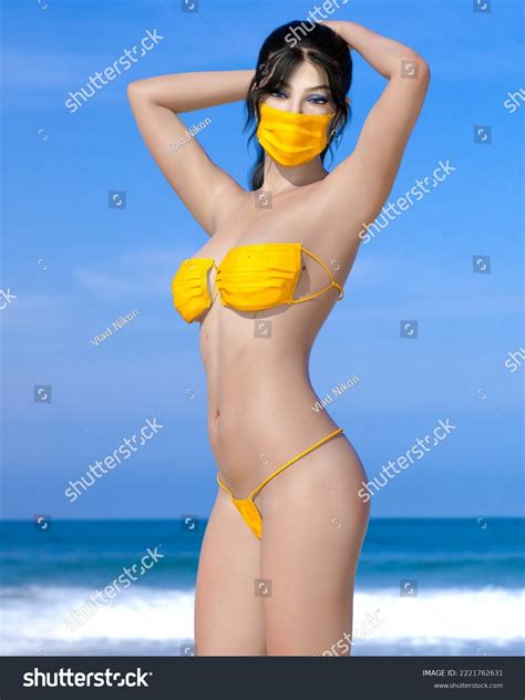 3d Render Beautiful Woman Medical Mask Stock Illustration 2221762631