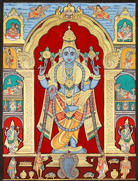lord vishnu exotic india art mysore painting indian traditional
