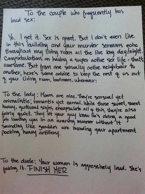 My neighbours have super loud obnoxious sex. I left a note in the