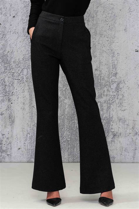 Alison Sheri A44132 Charcoal Grey Herringbone Flared Trousers – Rouge