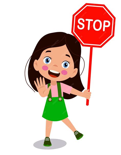 Premium Vector | Cute boy making stop gesture with traffic sign stop sign