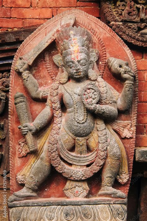 details  ancient stone statues   places  kathmandu stock