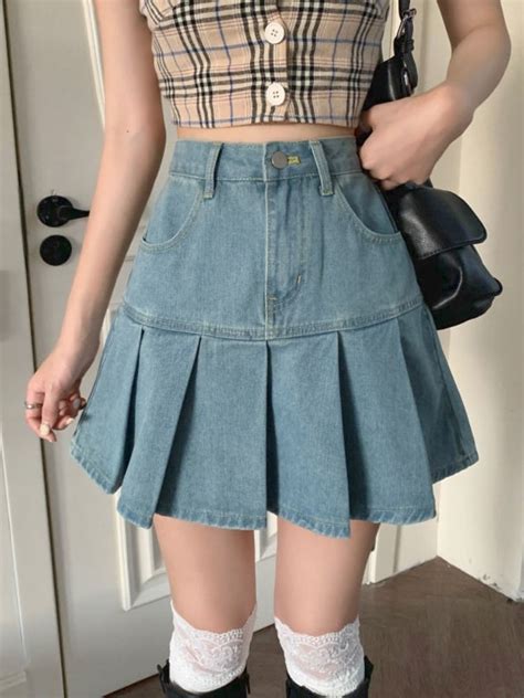 high waist pleated mini denim skirt nada outfit land