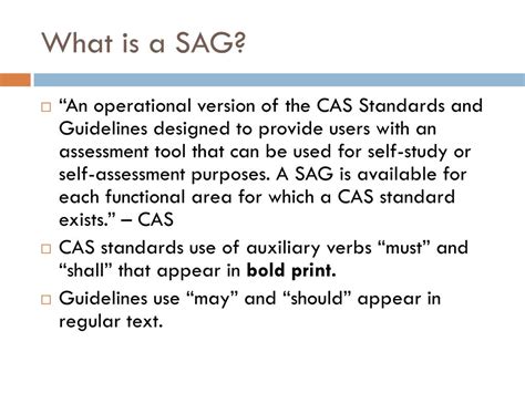 PPT - practical application of CAS Self-Assessment Guides (SAGS ...