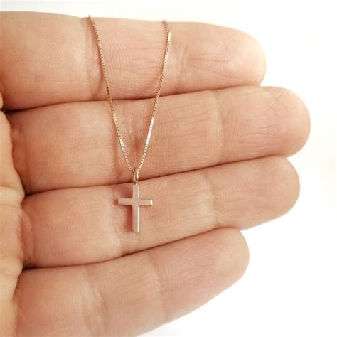 14K Rose Solid Gold Cross Chain Pendant. Minimalist Christian | Etsy