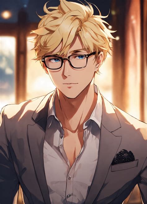 Lexica - Blonde anime man with a short beard. Stylish suit and wearing