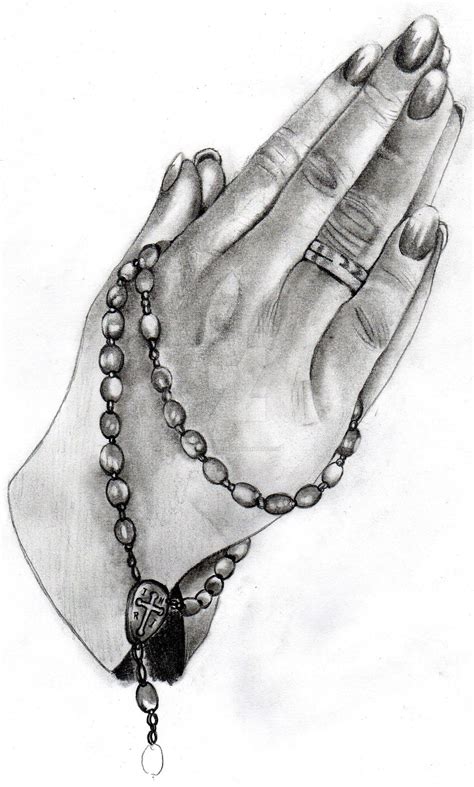 praying hand with rosary drawing