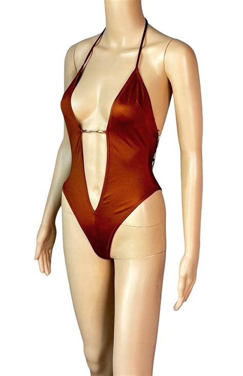 Dolce and Gabbana 1990's Gold Chains Plunging One Piece Bodysuit