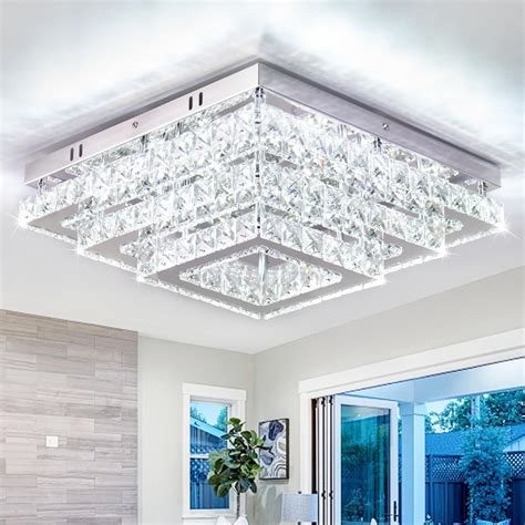 Finktonglan Square Crystal LED Ceiling Light Fixtures, 15” Modern