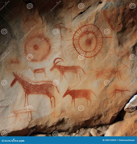 Ancient Cave Paintings Decorate the Walls Stock Illustration