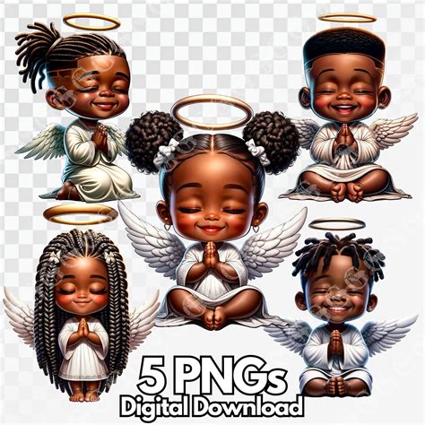 African American Praying Angels Boys and Girls PNG Bundle, Religious