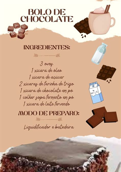 Receita De Bolo De Chocolate Para Imprimir - Bolo de Chocolate Fácil | Receita ilustrada faceis doces, Receita bolo ...