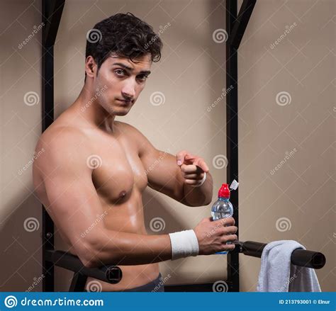 Thirsty Man Drinking Water in Sports Gym Stock Image - Image of ...