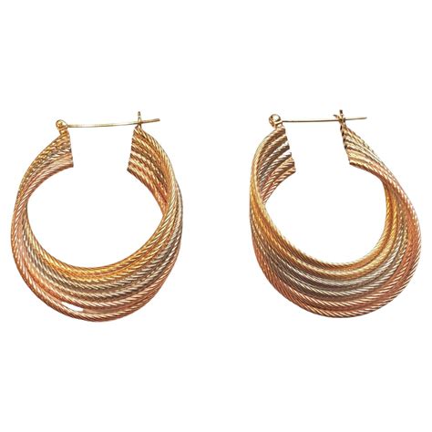 Vintage Tri-Color Gold Hoop Earrings 14k Gold For Sale at 1stDibs