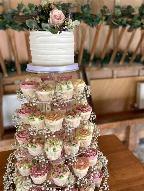 floral wedding cupcakes dusky pink sage green  white wedding