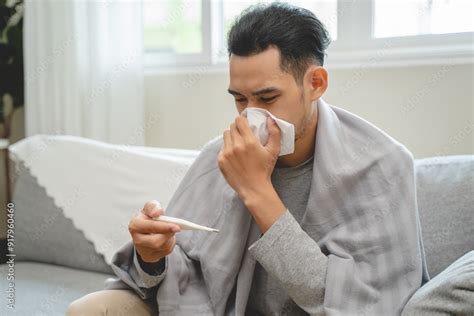 seasonal cold sickness  people concept sick asian man