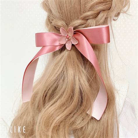 【完売しました】お花のついたお姫様リボン(ピンク) バレッタ Magie du ruban 通販｜Creema(クリーマ)
