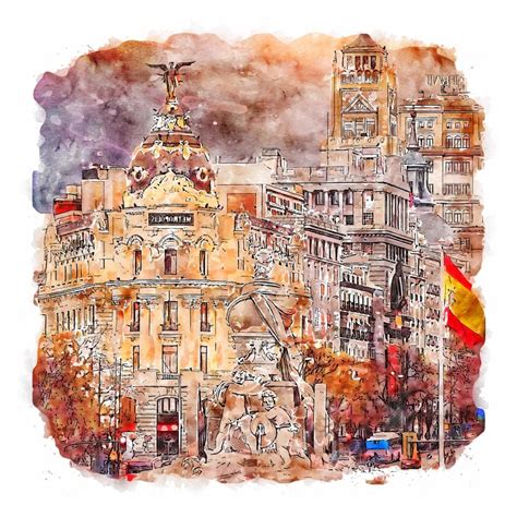 Madrid Spain Watercolor sketch hand drawn illustration 13745078 Vector Art at Vecteezy