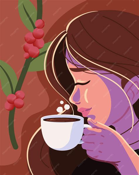 Premium Vector | Woman drinking hot coffee