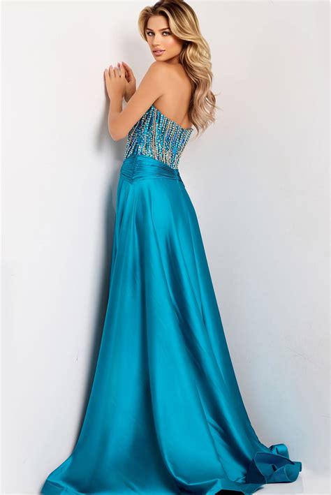 Strapless Beaded Corset Satin Dress 43729 | Jovani