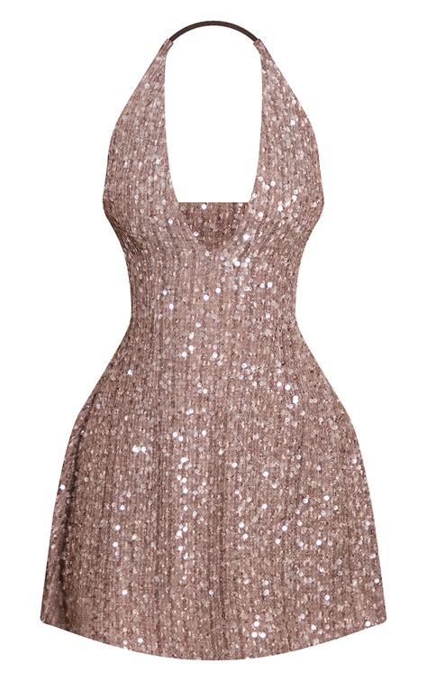 Petite Bronze Textured Sequin Neck Dress | Petite | PLT