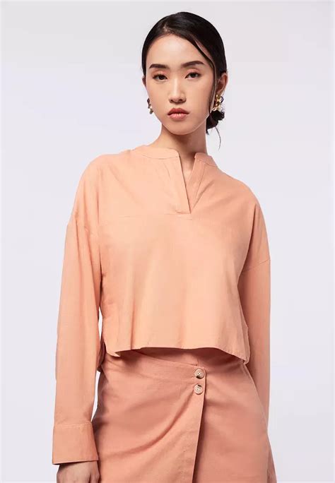 Jual et cetera Mandarin Collar Crop Blouse Original 2025 | ZALORA ...
