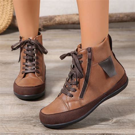 Aueoeo Women's Wide Toe Waterproof Boots Faux Leather Ankle Booties