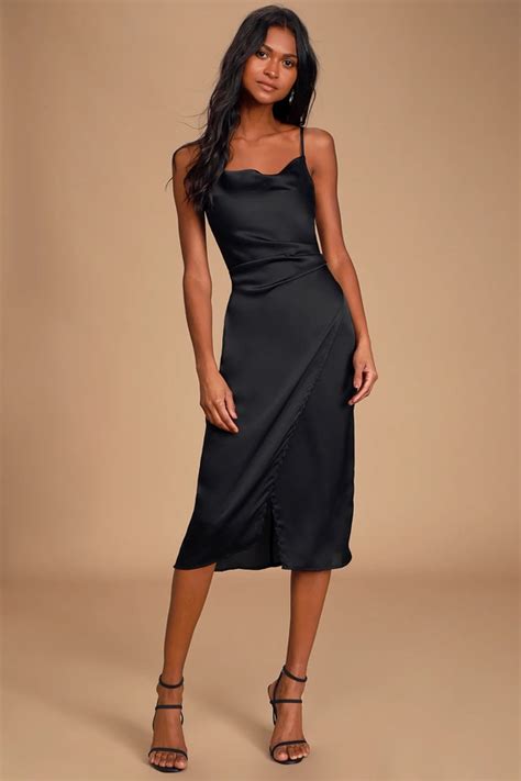 Sleek Black Dress - Satin Dress - Midi Dress - Sleeveless Dress | Black ...