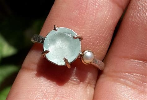 Aquamarine Ring-pearl Ring-aquamarine Rose Gold-aquamarine Silver Ring ...