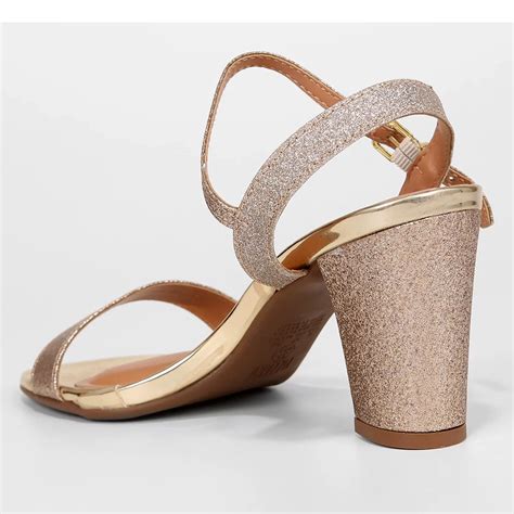Sandália Salto Grosso Médio - Sandália Vizzano Salto Grosso Médio Glitter Feminina Dourado - Compre ...