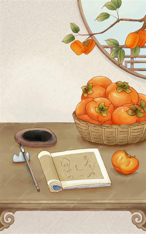 Premium Vector | Frost Blessing Greetings Persimmon Blessing Poster