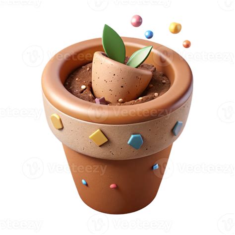 stunning modern Cracked Flower Pot with Soil Isolated on Transparent
