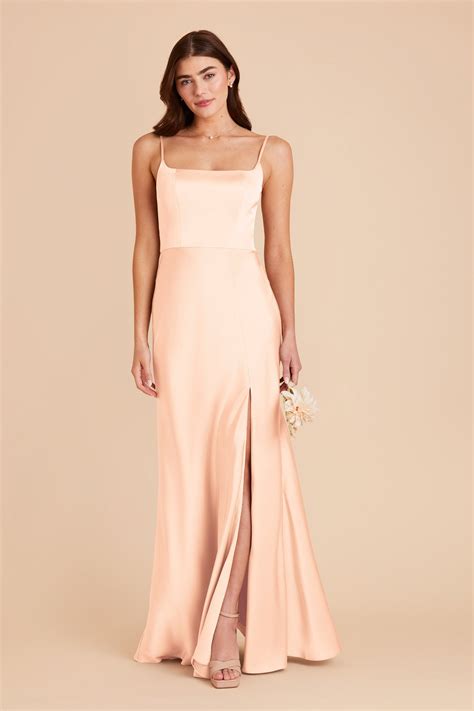 Mai Peach Cream Matte Satin A-Line Bridesmaid Dress | Birdy Grey