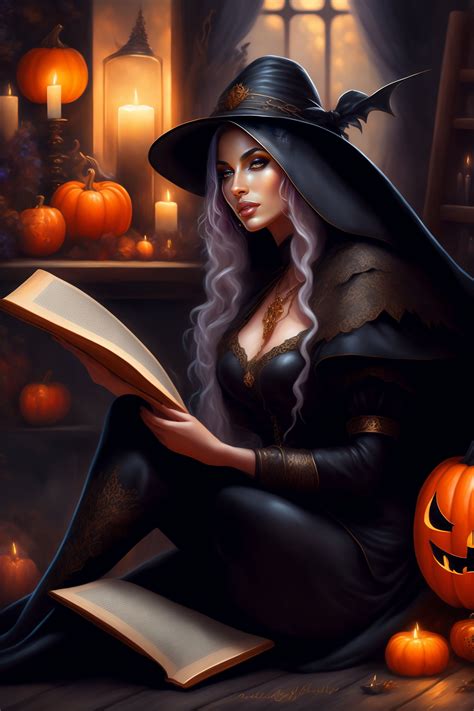 Lexica - A beautiful witch sitting on the floor reading a book, fantasy