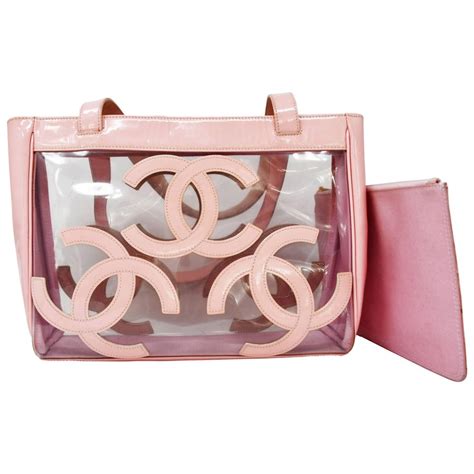 Gorgeous Chanel Nude / Pale Pink patent leather CC Logo Clear Tote Bag ...