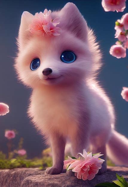 Premium Photo | A cute and adorable baby white fox with a big fluffy ...