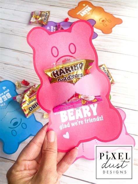 Gummy Bear Printable Treat Holder Valentine Cards, Classroom Valentines