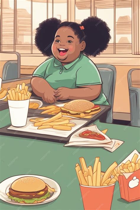 Premium AI Image | obese boy girl eating fast food hamburger french