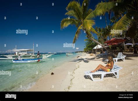 relaxing on the Alona Beach Panglao Island Bohol Philippines Stock ...