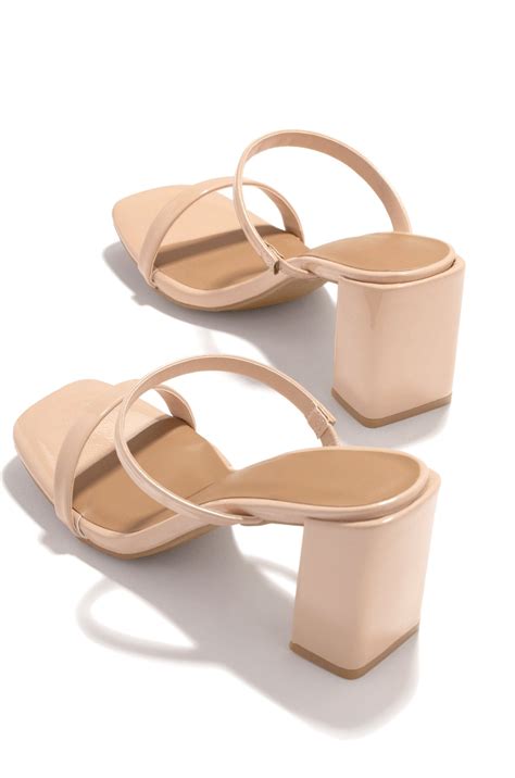 Miss Lola | Nude Pat Block Heel Mules – MISS LOLA