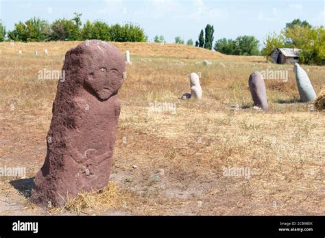 Tokmok, Kyrgyzstan - Kurgan stelae at Ruins of Balasagun in Tokmok ...