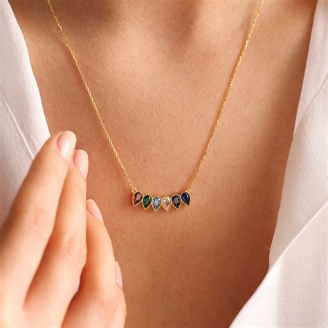 14K Gold Family Birthstone Necklace, Birthstone Jewelry, Birthstone