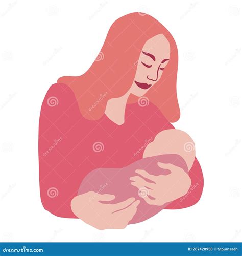 White Caucasian Mother Breastfeeding Infant Child Handdrawn