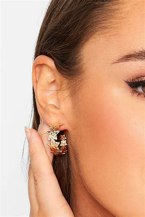 Gold Small Star Style Hoop Earrings | Yours Clothing