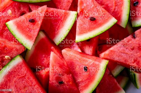 closeup  sliced watermelon  texture background stock photo