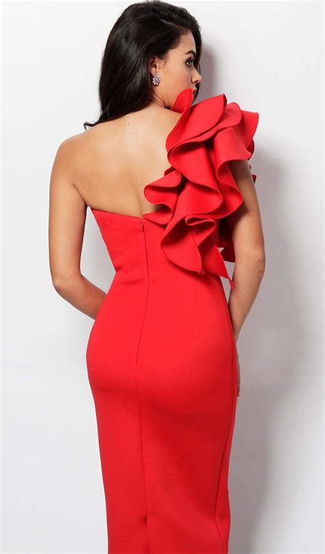 Jovani - 63994 One Shoulder Ruffle Sleeve Mermaid Evening Gown