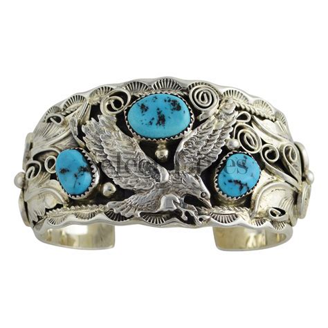 Allen Chee Sterling Silver Turquoise Eagle Bracelet Navajo Native American | eBay