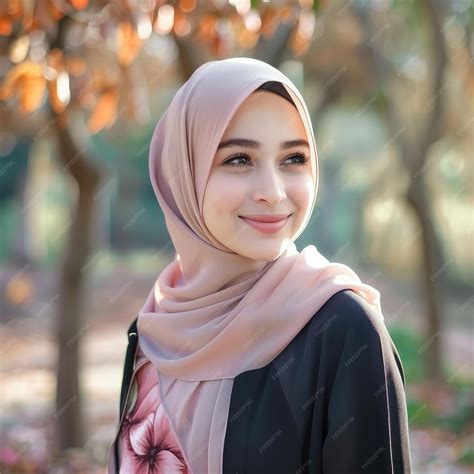 Beautiful hijab girl smiling and standing in park AI Generated