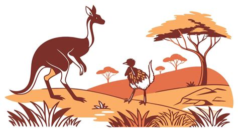 kangaroo  emu   australian outback setting  vector art